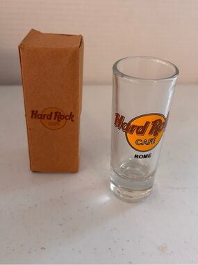 Hard Rock Cafe Rome Orange and Black Logo Shot Glass with Box